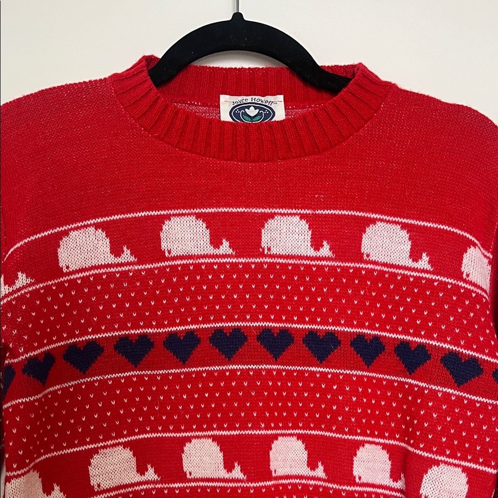 Red Nordic Heart & Whale Pattern Sweater